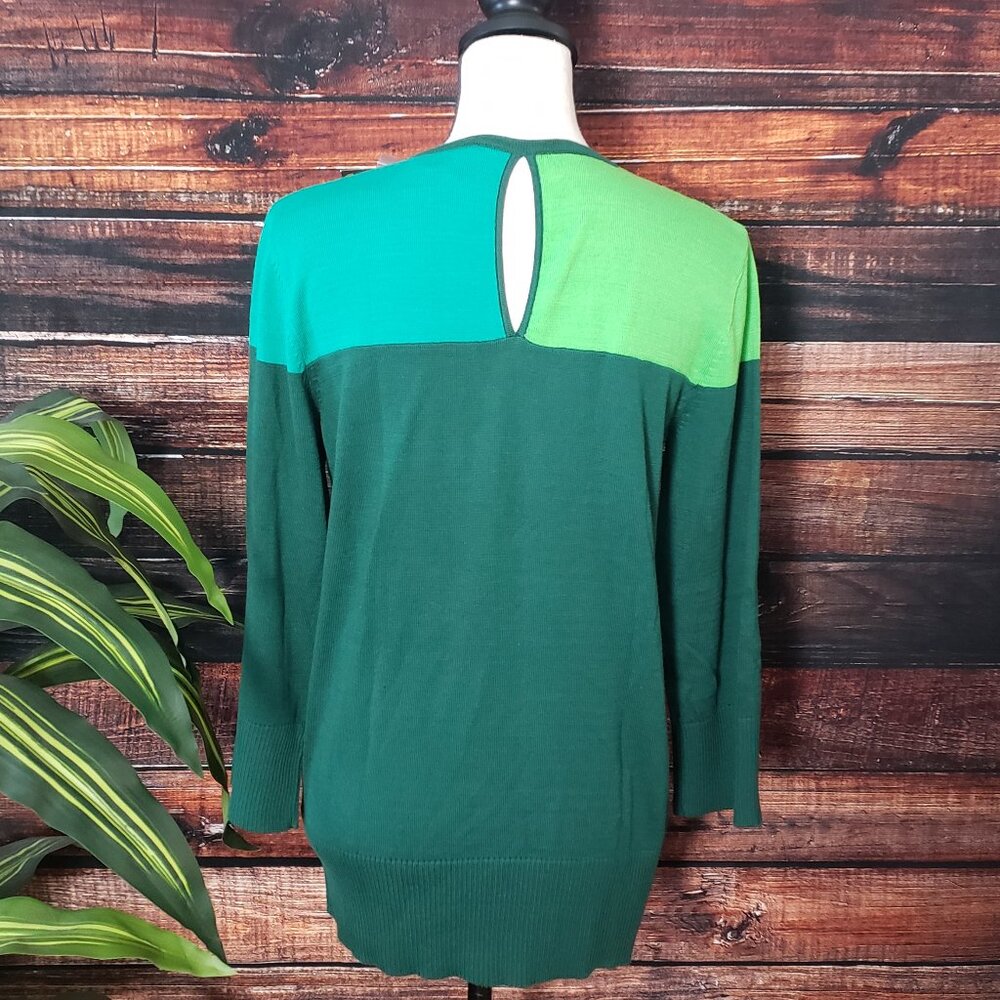 NWT Bob Mackie XS Sweater Knit Top Color Block Cutout Green 3/4 Sleeves Art - Picture 4 of 10